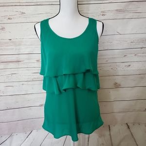 Daisy Fuentes Green Ruffle Tank Top Size Small